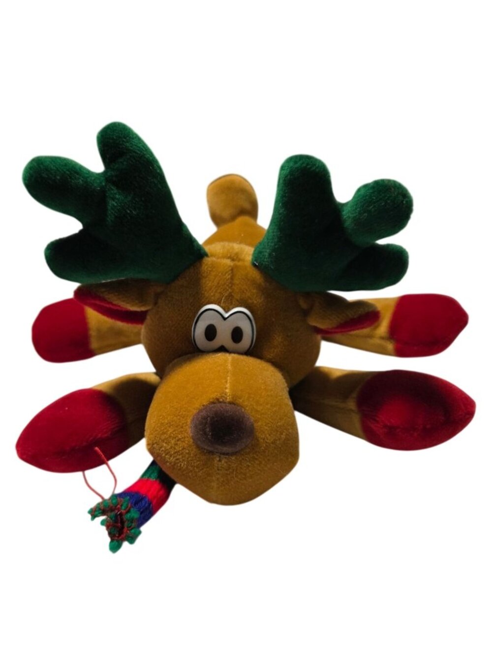 Reindeer Brown Beanbag Plush 8 inch Toy Green Antlers Red Hooves Stuffed Animal